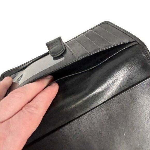 Vintage Coach Water Buffalo Slim Tab Wallet Checkbook Credit Card Black Leather - Picture 10 of 13